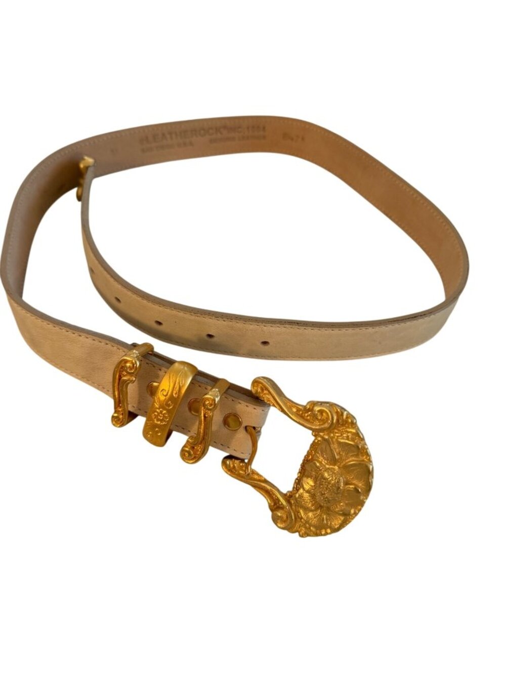 Leatherock Inc. Womens Baroque Style Belt Size M Leather Cream Gold Vintage